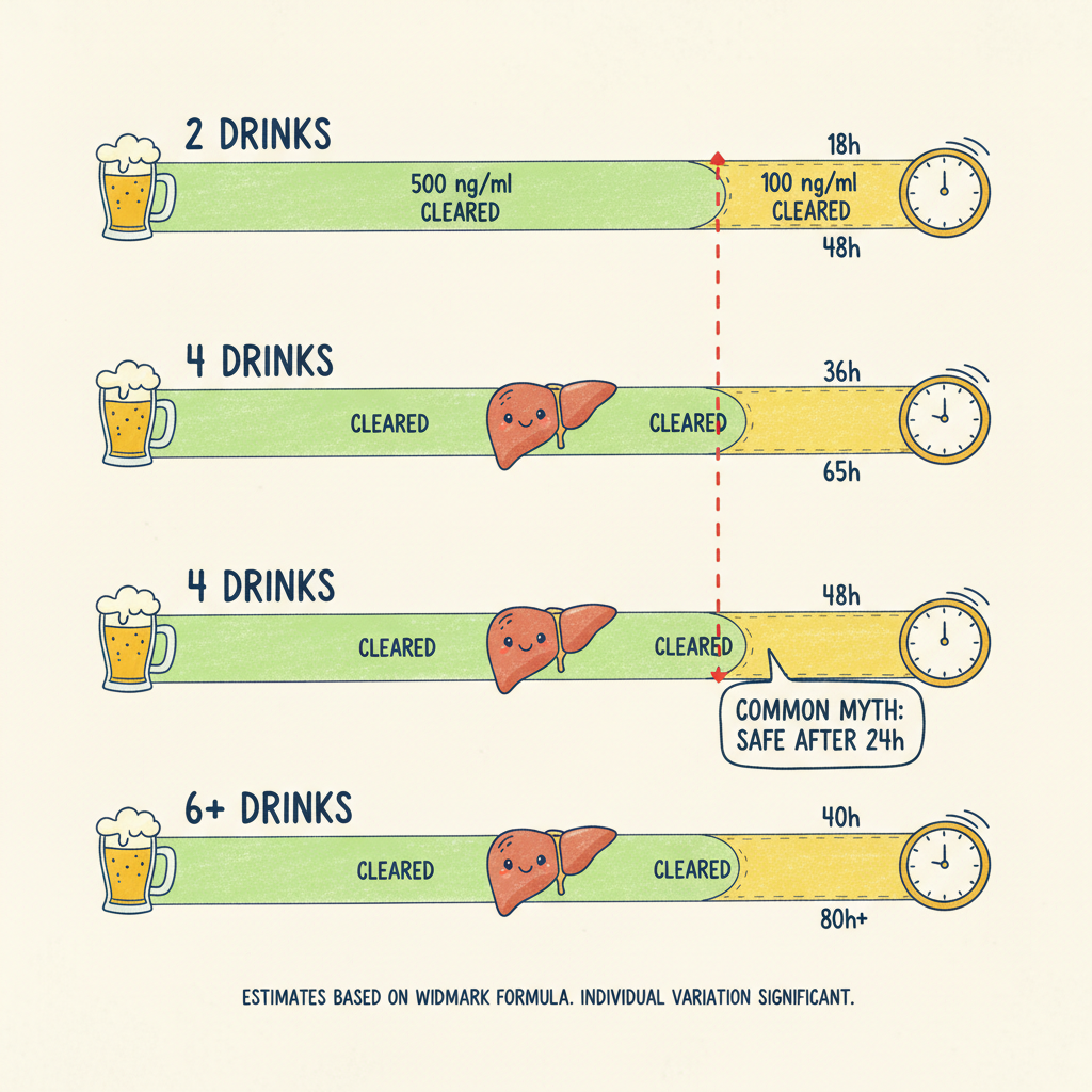 EtG elimination timeline by drinking level at different cutoffs